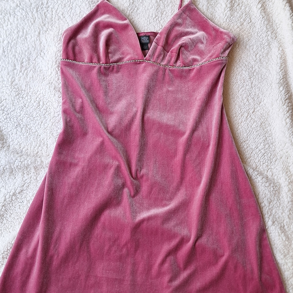 Wild Fable Pink Velvet Mini Dress Rhinestone Trim Adjustable Straps y2k revival
